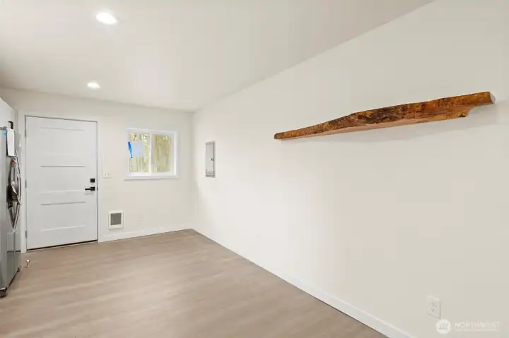 A built in live edge shelf to display your special items.