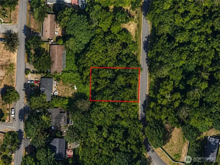 Overhead view with approximate boundaries in red.