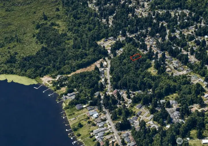 Overhead view with approximate boundaries in red.