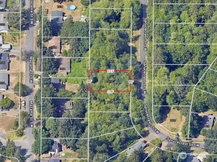 Overhead view with approximate boundaries in red.