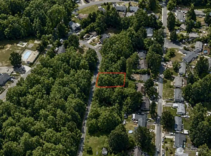 Overhead view with approximate boundaries in red.