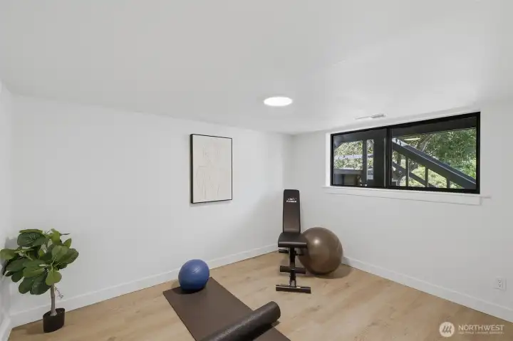 Lower level bedroom with natural light.
