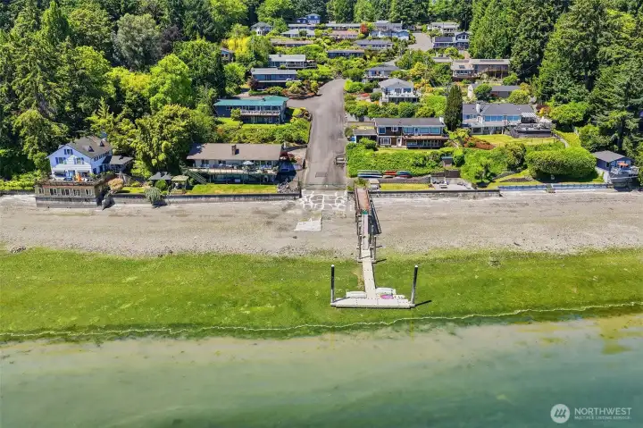 Aerial view showcasing the boat launch and private dock area.
