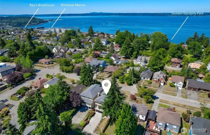 Experience the quintessential Pacific Northwest lifestyle from this remarkable location near Golden Gardens, Shilshole Bay Marina, and the Ballard Locks. With endless opportunities for waterfront strolls, boating, recreation, and breathtaking views, this is where nature and convenience come together beautifully.