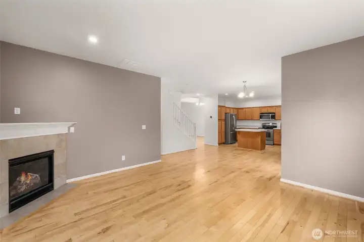 Family room opens seamlessly into the kitchen. Family room opens seamlessly into the kitchen.