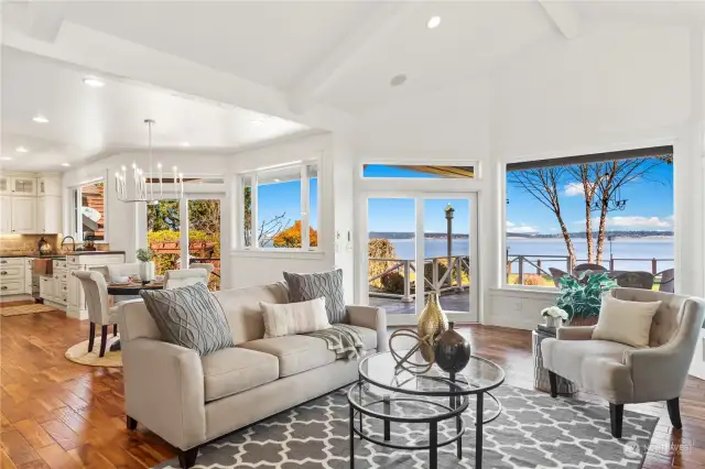 Look at the incredible views from the main living space! Two sliding doors lead to the covered cement patio.