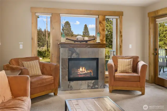 Cozy up to the fireplace on those cooler summer evenings.