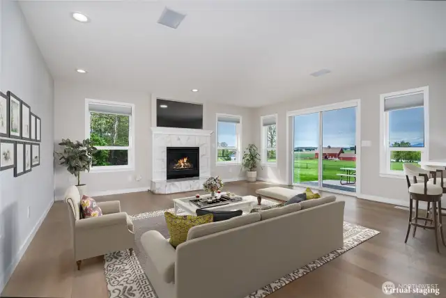 Virtually staged family room.