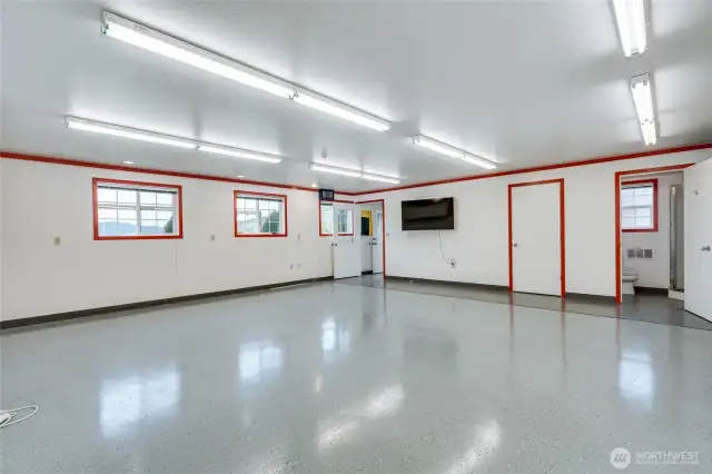 Shop space showing entrance and 3/4 bath.