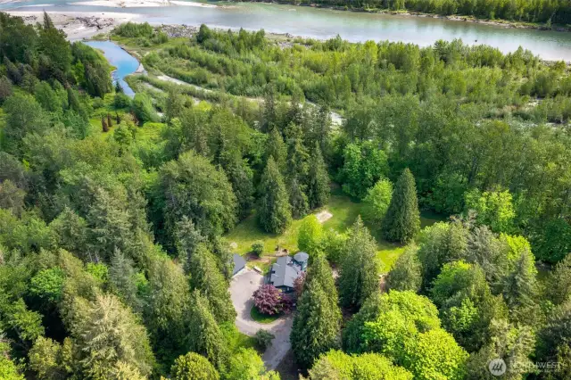 Nestled near the banks of the Nooksack River. No neighbors in site.