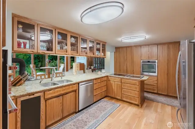 Solid wood cabinets with abundance of storage.
