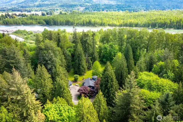 Nestled on the banks of the Nooksack River. No neighbors in site.