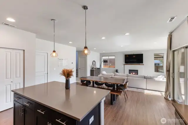 Kitchen view into living room