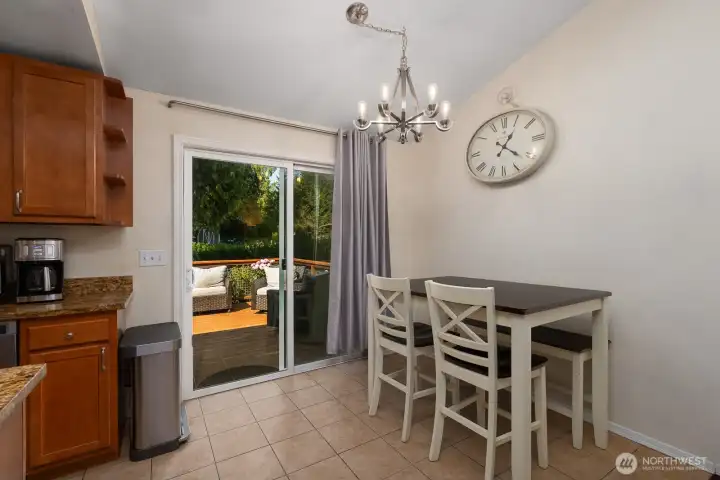 Dining area with slider to back deck
