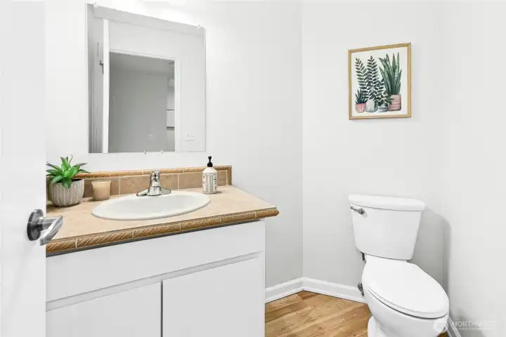 Powder room received a refresh as well.