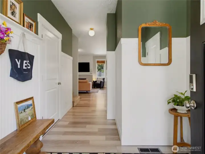 Spacious entry way, complete with large walk-in coat closet and custom beadboard accent walls.