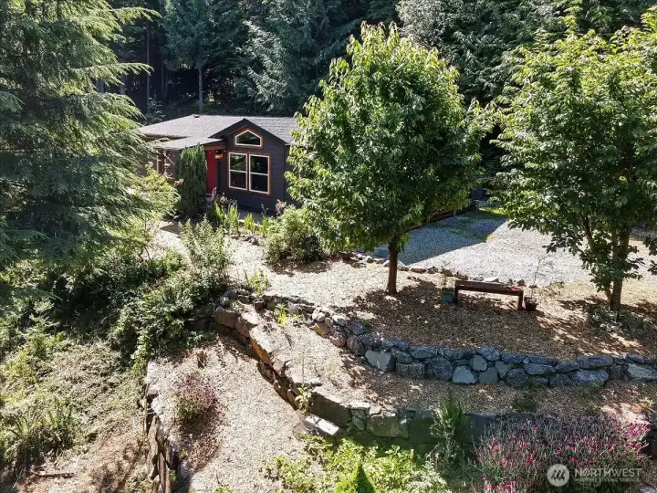 Rockery Wall with Gardening Spaces & Sitting Bench