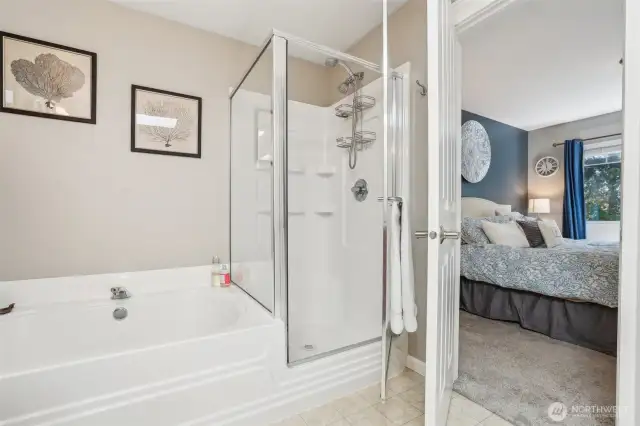 Primary soaking tub and shower