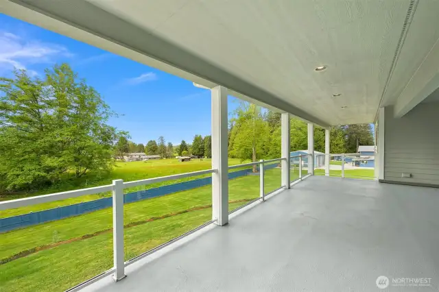 Covered, lower level deck.