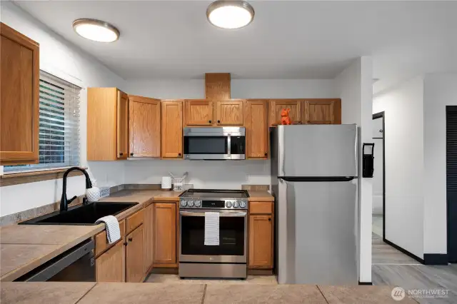 Kitchen with new stainless-steel appliances