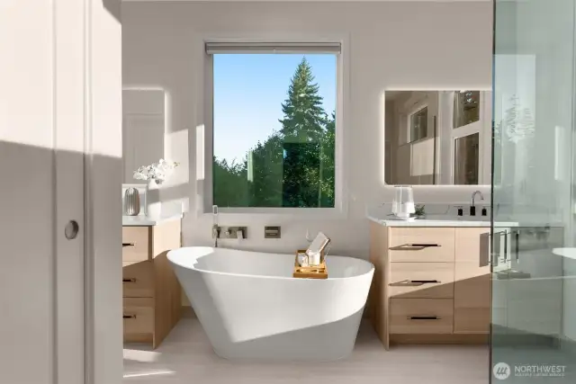 Retreat to the spa-like primary suite 5-piece bath.