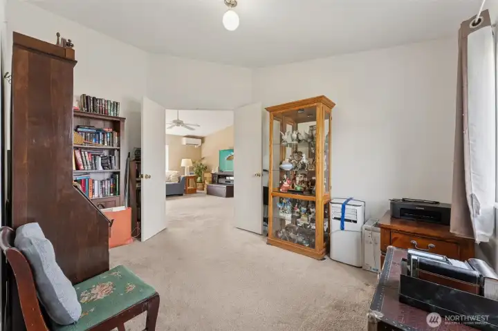 Looking out from the den to the living room
