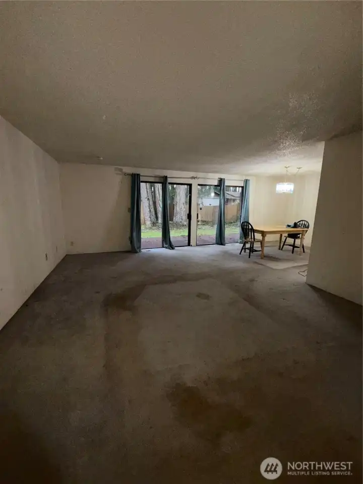 Huge living room with double sliding doors.