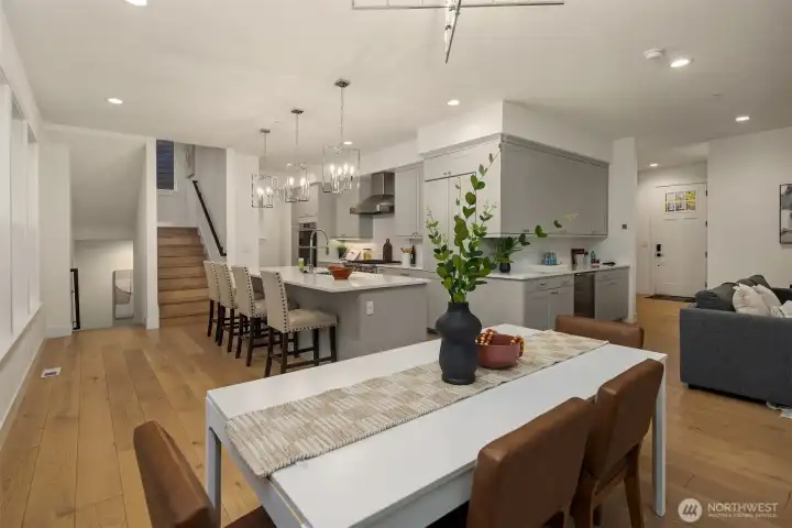 A nice open dining area will hold a large table and chairs ready to host your formal dinner gatherings.