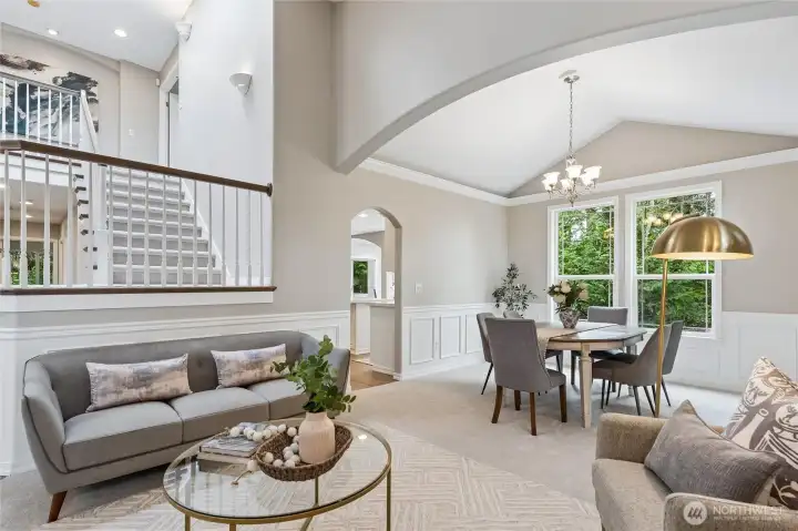 The home is rich with architectural accents, including graceful curved passageways, elegant ceiling details, crown molding and thoughtfully placed accent and spot lighting throughout.