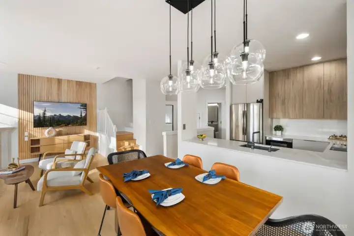 Open dining and living area