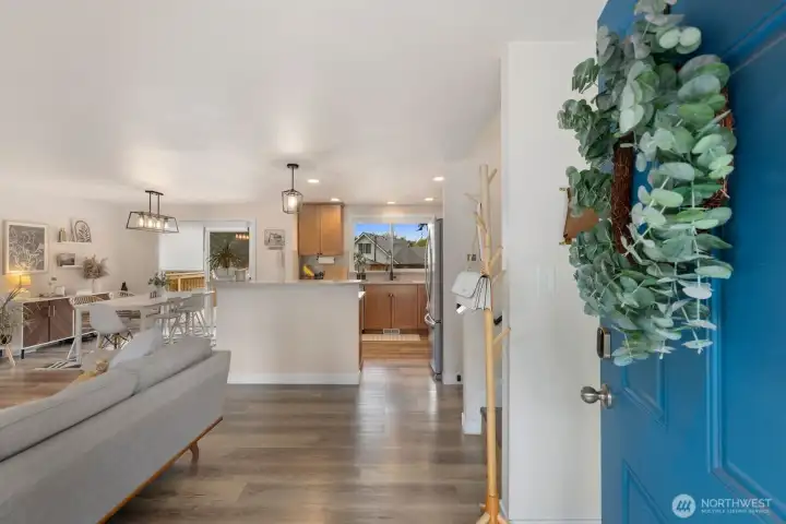Welcome home! Your entry brings you to the main living, kitchen & dining space Welcome home! Your entry brings you to the main living, kitchen & dining space