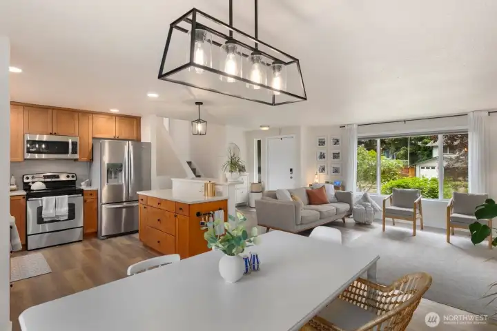 Dining space opens up into the living and kitchen space Dining space opens up into the living and kitchen space