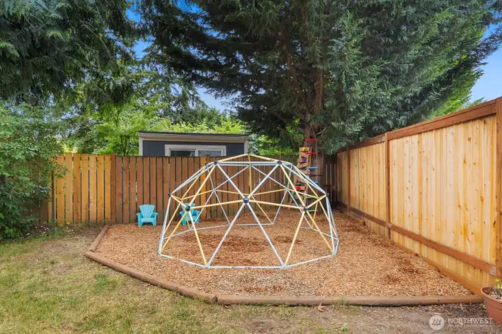 Kids play area is ready to go with fresh bark chips Kids play area is ready to go with fresh bark chips