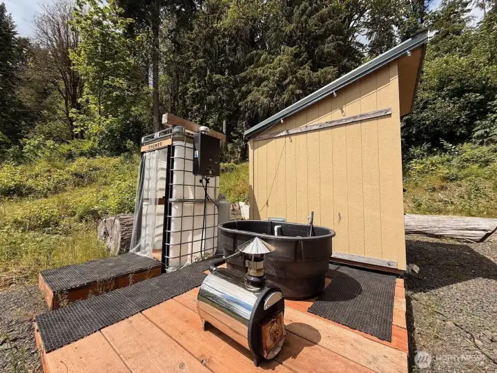 Outdoor shower & wood heated tub Outdoor shower & wood heated tub