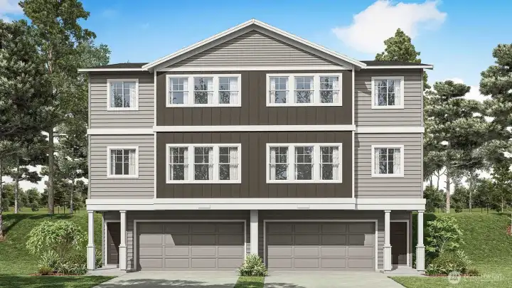 Juniper exterior rendering. Unit B is to the left.