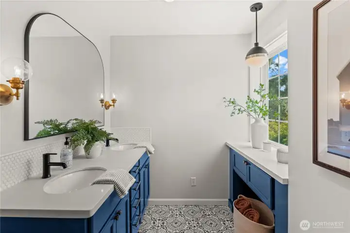 Updated second bathroom with double sink Updated second bathroom with double sink