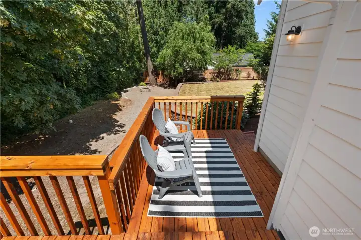 New deck leads to the flat open space and bonfire pit New deck leads to the flat open space and bonfire pit