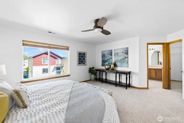 The wall across from the bed will fit your long dresser or bureau