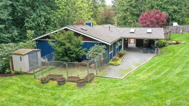 Aerial view of the back of the home