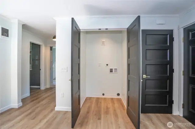Open view of the double doors- where your washer/dryer would be placed. So you can clearly see the space available.