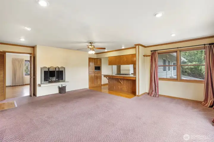 Family room with fireplace