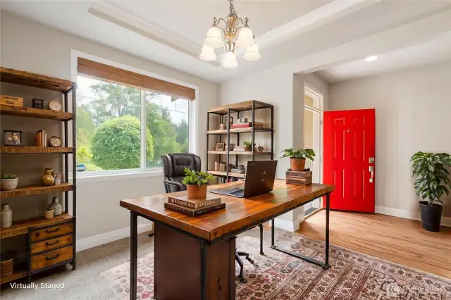 Office w/Custom Blinds, Virtually Staged