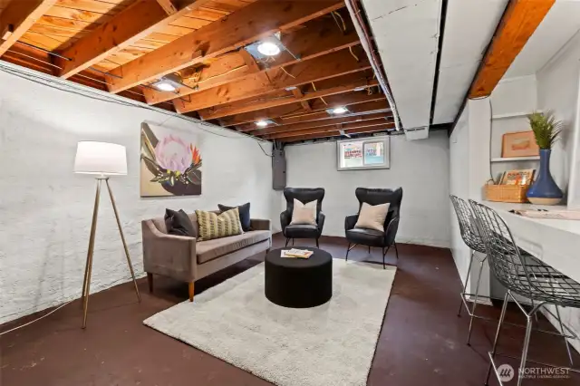 Turning right at the bottom of the stairs you'll find a generous sized basement area.