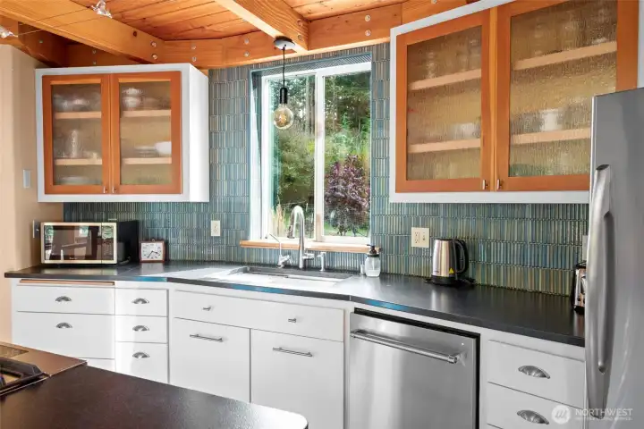 The well lit kitchen is ideal for entertaining.