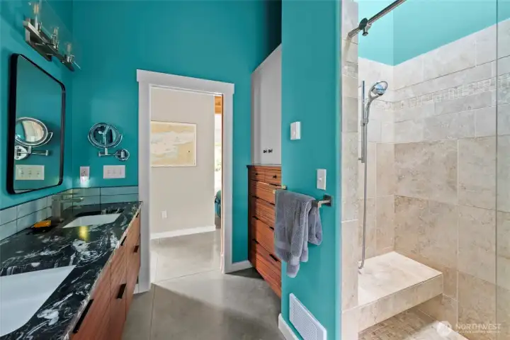 Primary bathroom with walk in shower.