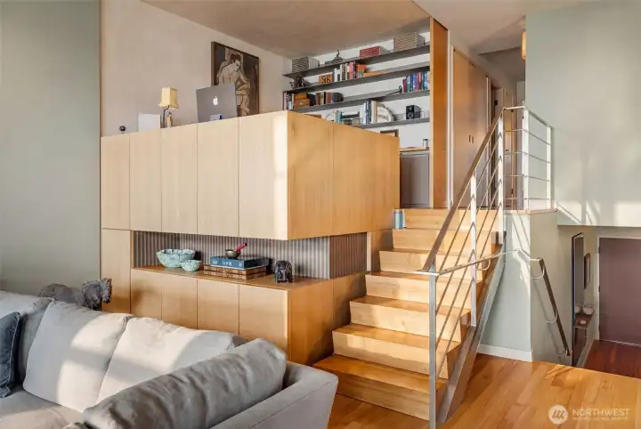 Office sits above the living area with captivating views.