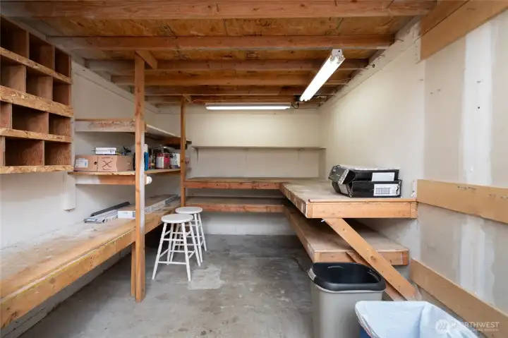 Work bench and storage.