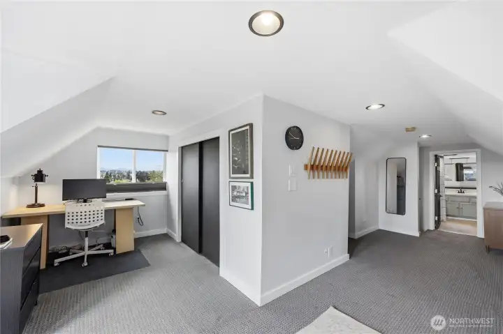 The large bedroom has room for a work area. with a view!