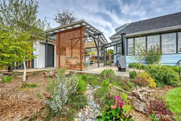 Looking toward the patio from the garden.