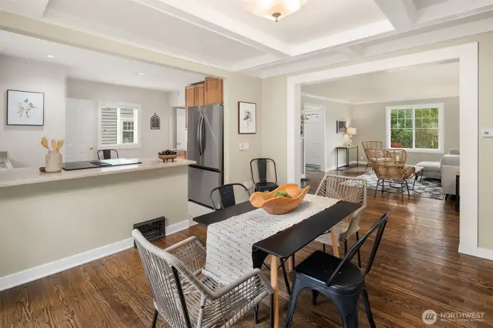 Dining room with view of kitchen and living room. Open floor plan allows for wonderful gatherings.